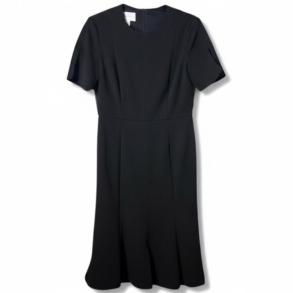 Donna Morgan Dress Black Crew Neck Short Sleeve Fit Flare‎ Midi Women's Size 6 - Picture 2 of 7